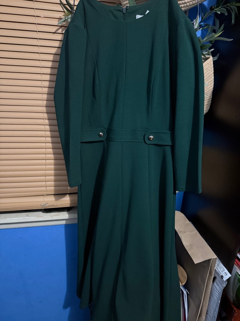 Warehouse Deep Green Long Sleeve Midi Dress